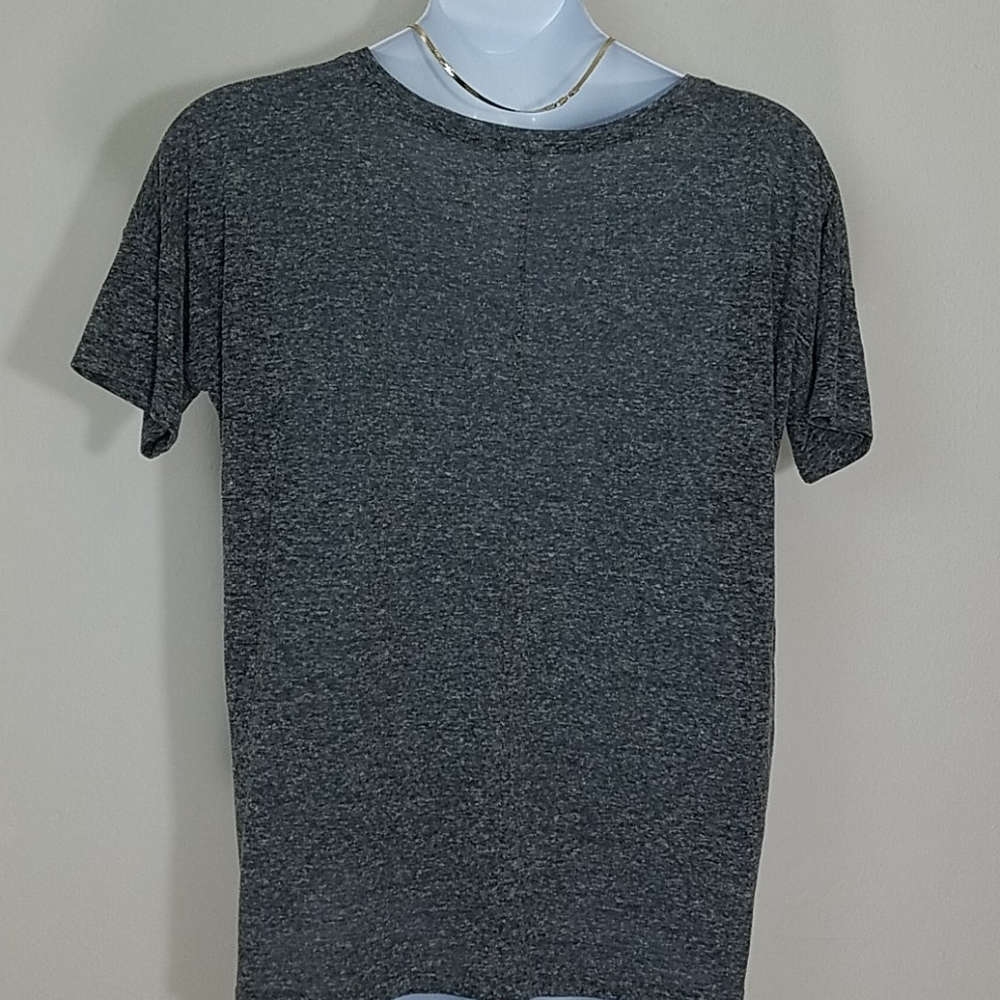 Linen Blend T-shirt short sleeve crew neck boyfriend front pocket Gray Relaxed - Picture 4 of 6
